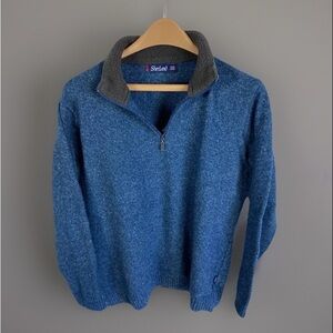 Shetland‎ wool sweater with contrasting fleece collar in men’s L Cabincore Dad